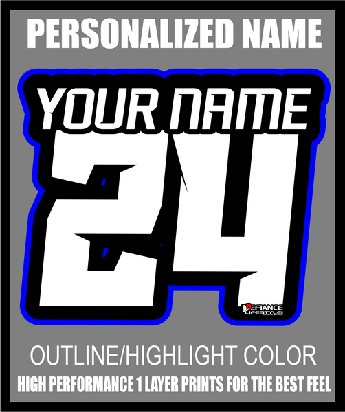 Personalized ID Kit for defiance Lifestyle Apparel items - Your name/Number with highlight color