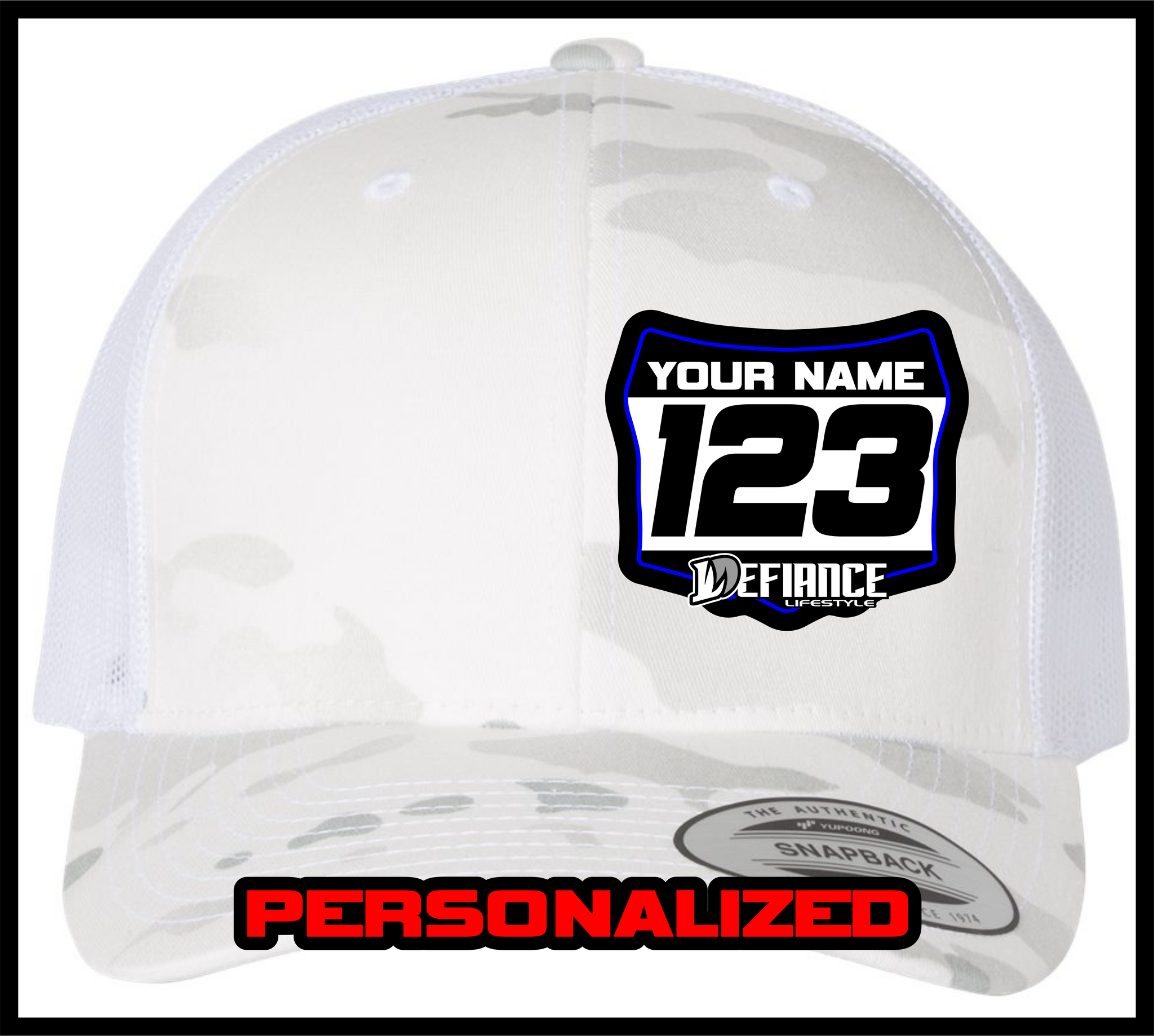 Race Hat with Personalized Number Plate - white Camo