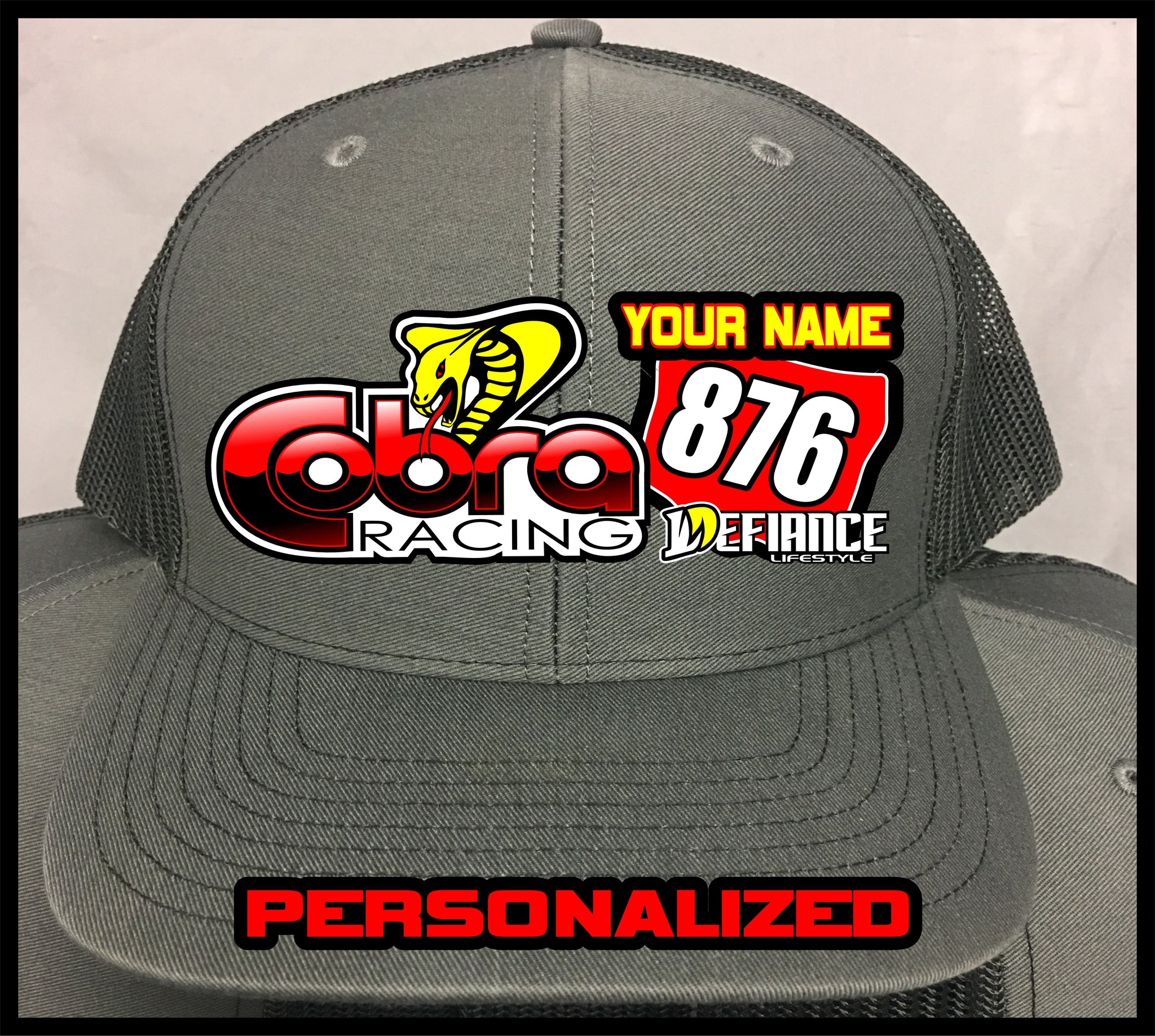Custom Cobra MOTO Hat with name/number - Defiance Lifestyle, Race Apparel - Casual to Custom