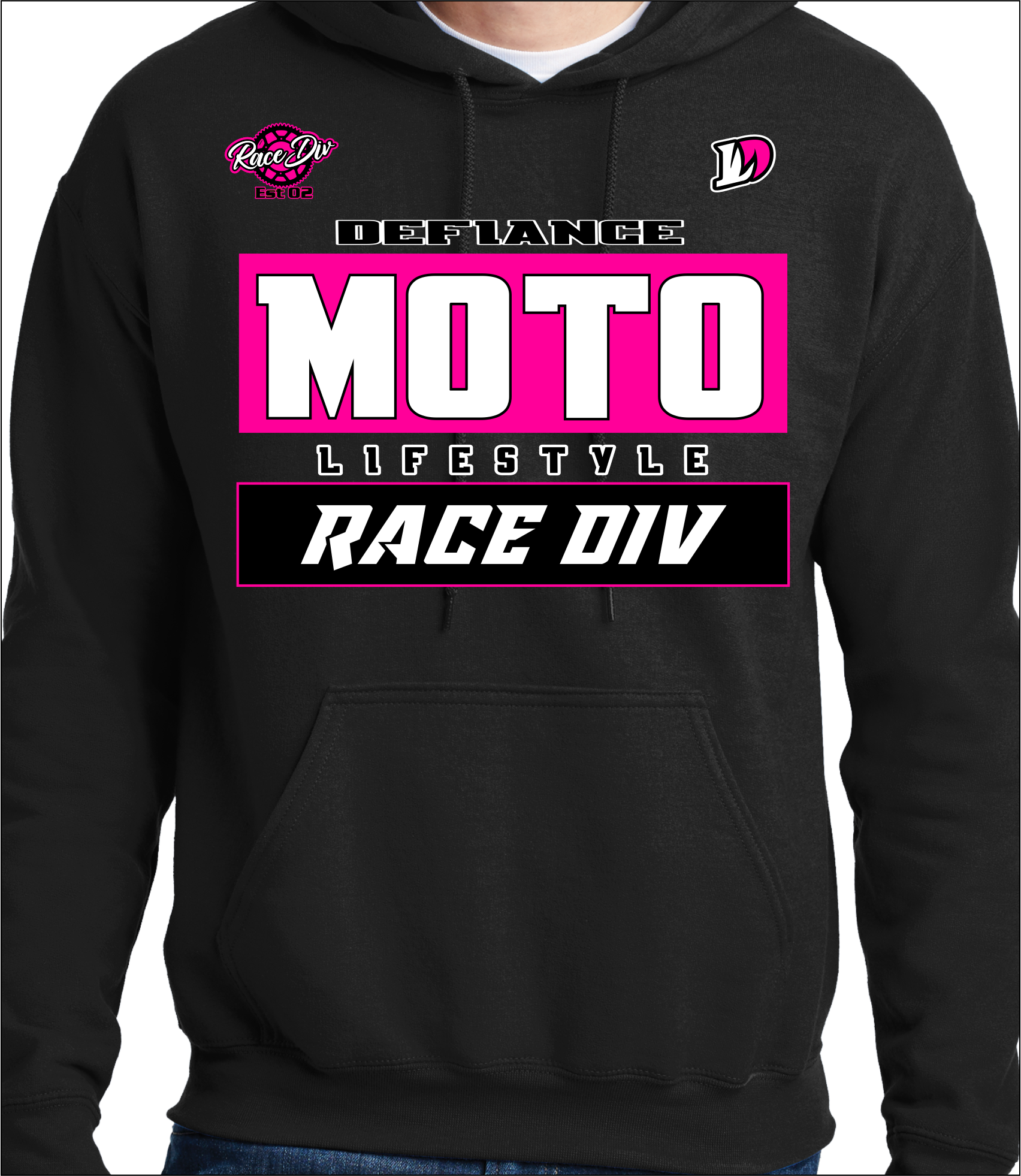 Sweatshirt- Neon Pink Race Division - black Hoodie - DefianceLifestyle