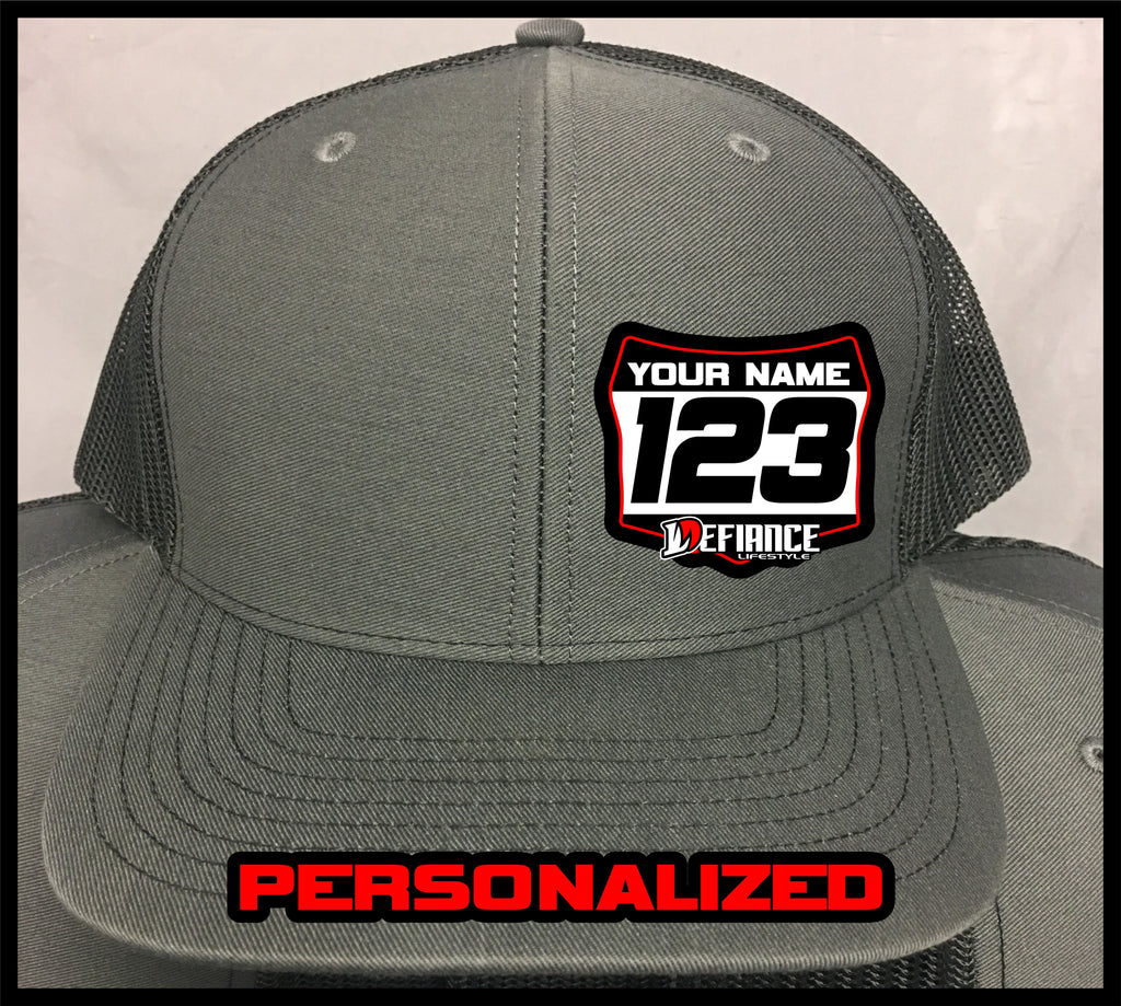 Custom Hat with Racing Plate - Grey - Defiance Lifestyle, Race Apparel - Casual to Custom