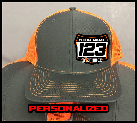 Hat with Racing Plate - Orange - Defiance Lifestyle, Race Apparel - Casual to Custom