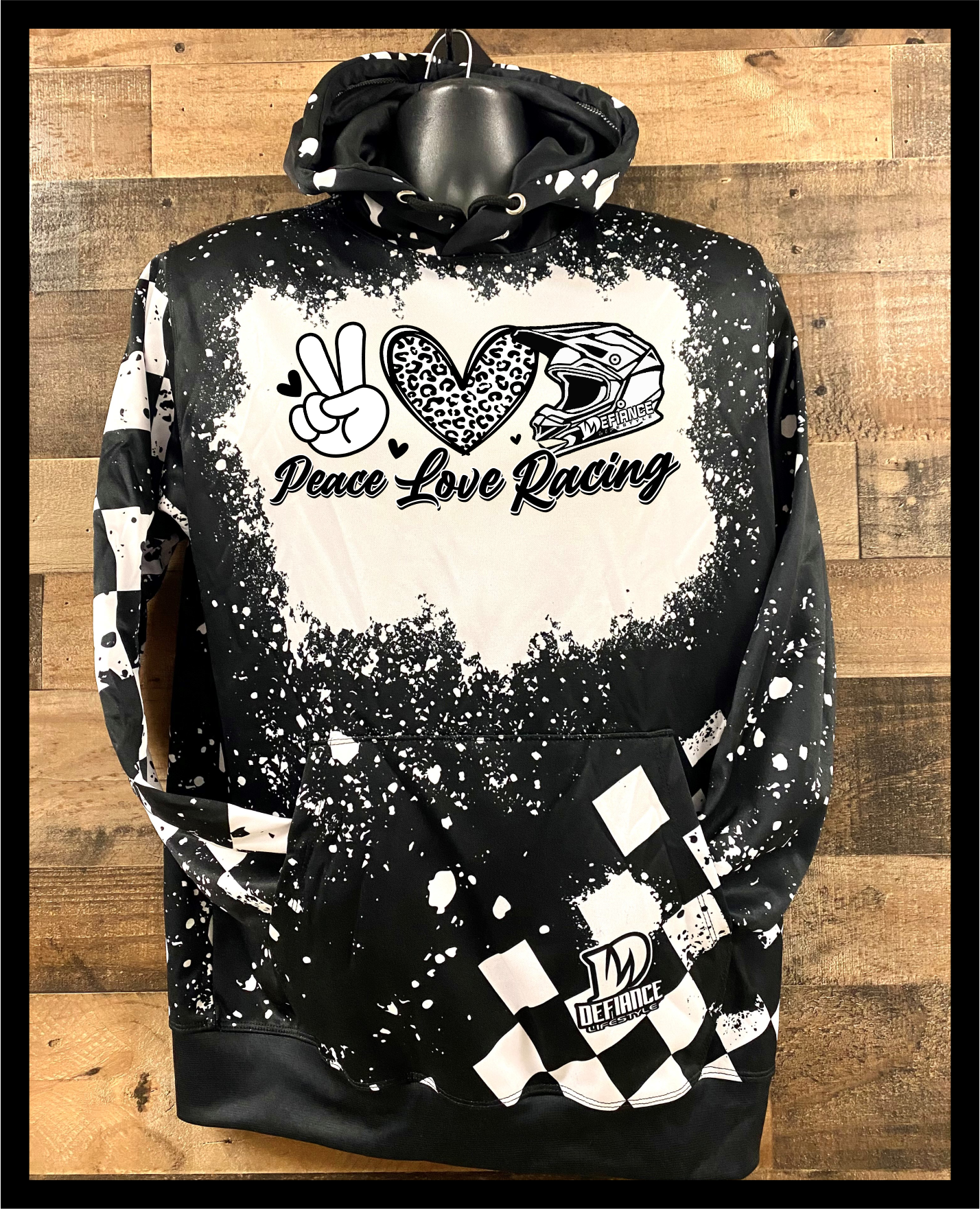 Race Hooded Sweatshirt - peace love Racing  - Bleached/BLACK