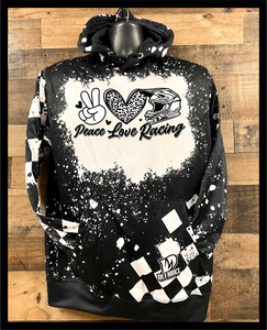 Race Hooded Sweatshirt - peace love Racing  - Bleached/BLACK