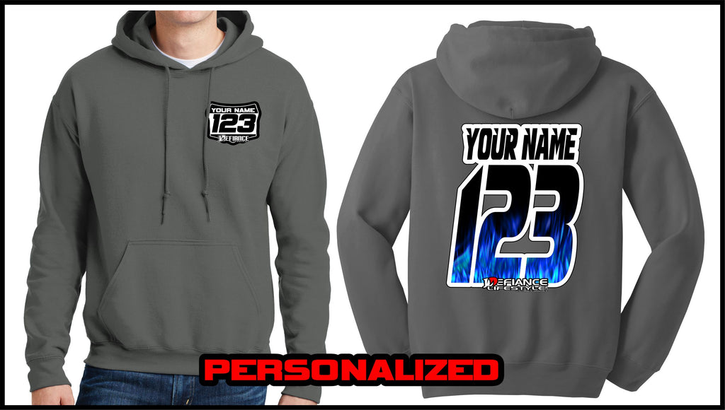 Custom Blue Flame Sweatshirt - Charcoal - Defiance Lifestyle, Race Apparel - Casual to Custom