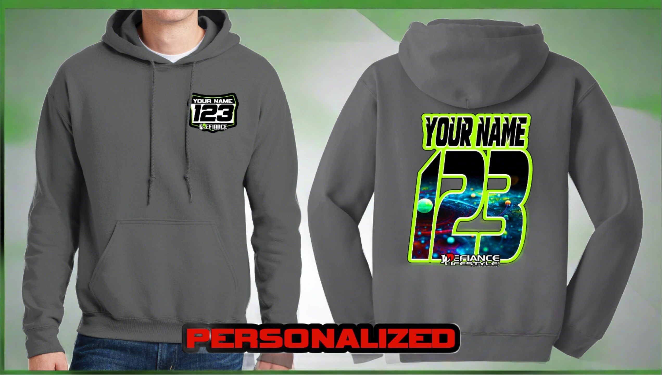 Custom Galaxy Script Sweatshirt - Charcoal - Defiance Lifestyle, Race Apparel - Casual to Custom
