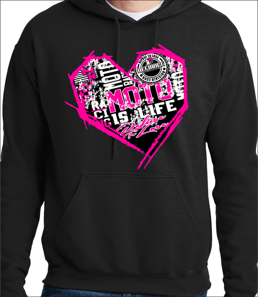 Sweatshirt- Neon Pink Racing Moto Heart black Hoodie