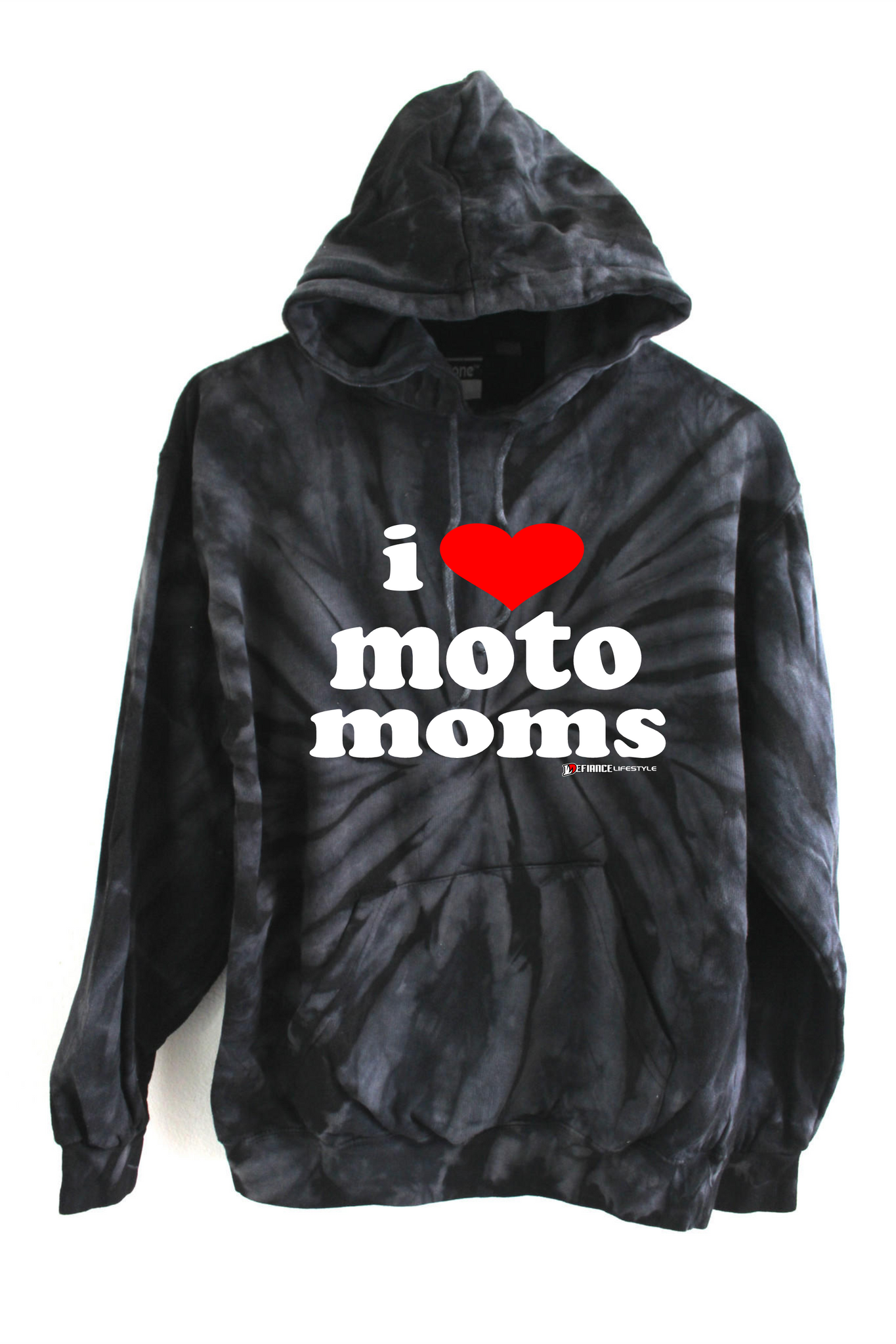 I Heart Moto Moms Hooded Sweatshirt - BLACK tiedye