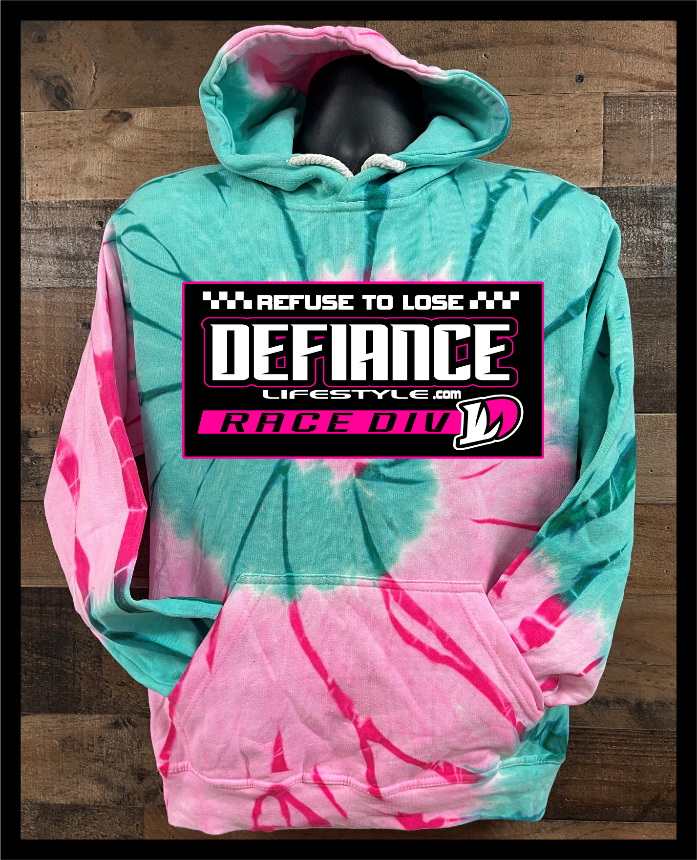 racing tiedye hoodie - neon jade race div pink