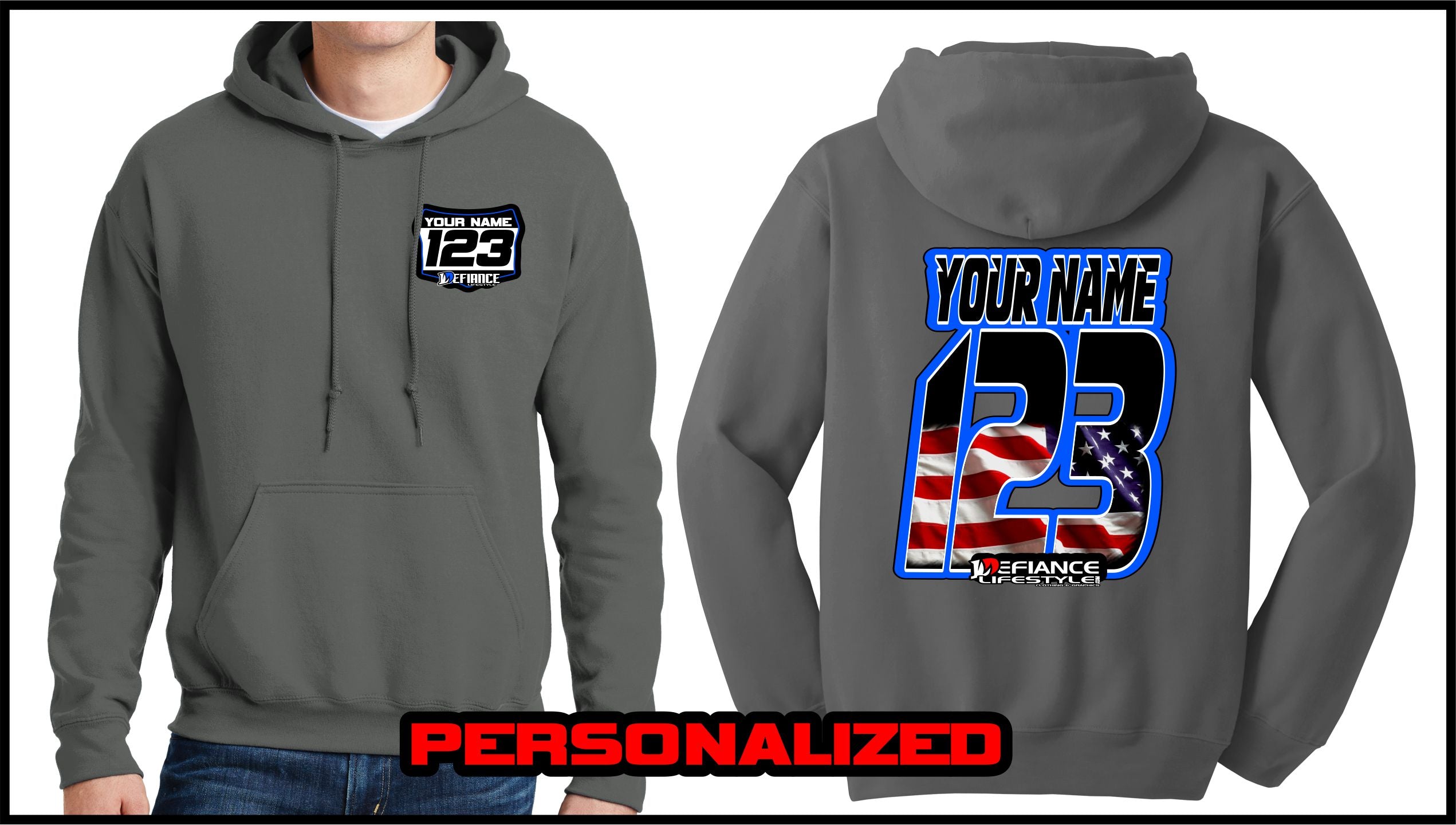 Custom USA Sweatshirt - Charcoal - Defiance Lifestyle, Race Apparel - Casual to Custom